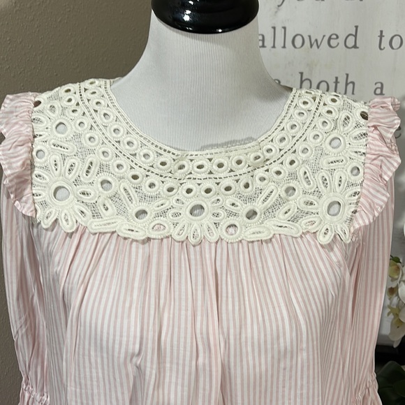 Pink and White Striped Blouse with Lace Detail TRN28 - Picture 2 of 5